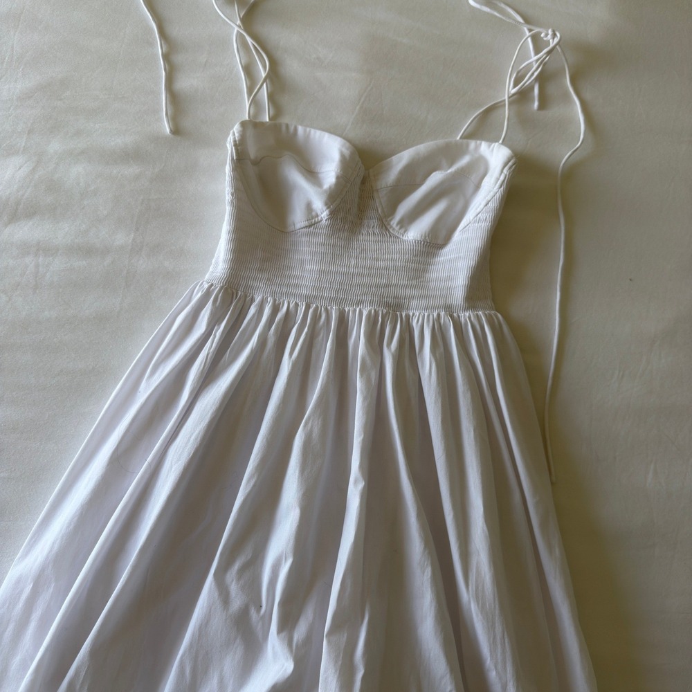 Staud Wells White Cotton Poplin Smocked Maxi Dress Sweetheart Neckline Small